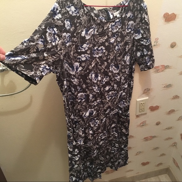 J. Jill 🌸 Sz 14 🌸 Pockets!! Gray Floral Dress - Picture 2 of 5